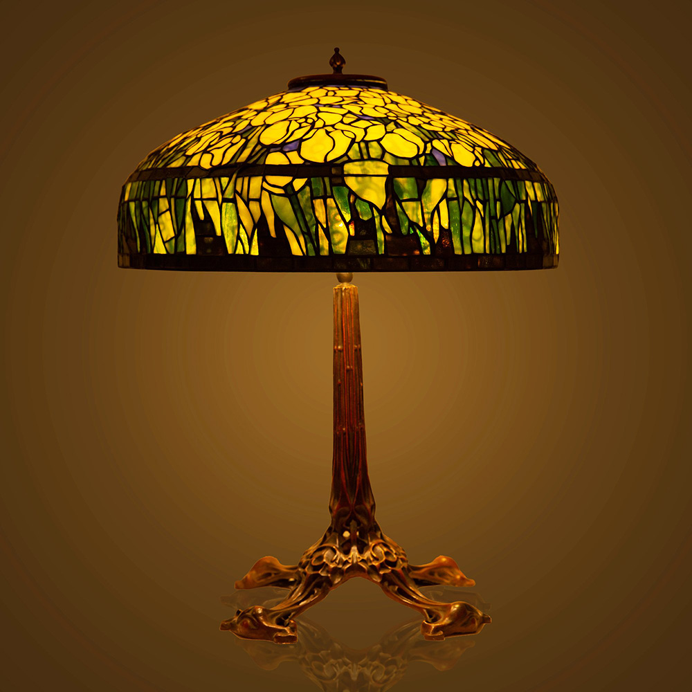Đèn Tiffany Hoa Tuy Lip, gần 1000 mảnh kính Vàng - Xanh